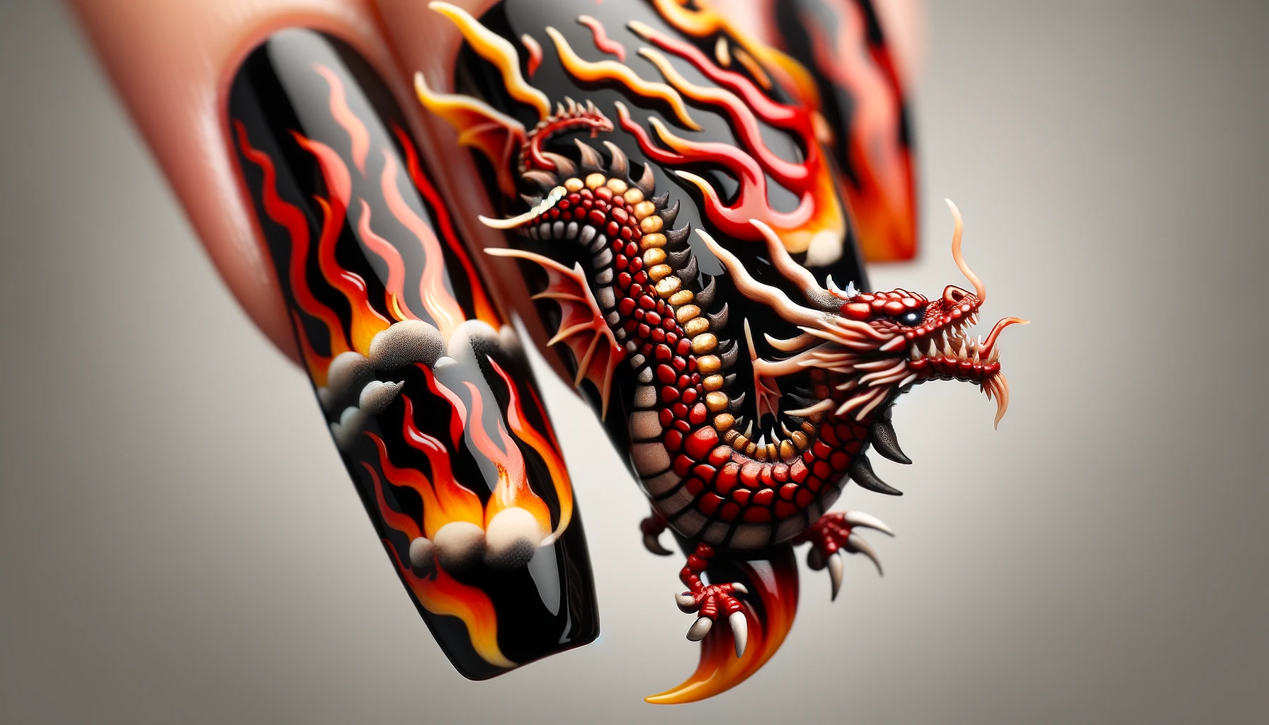 Dragon Flames Red Black Nail Art