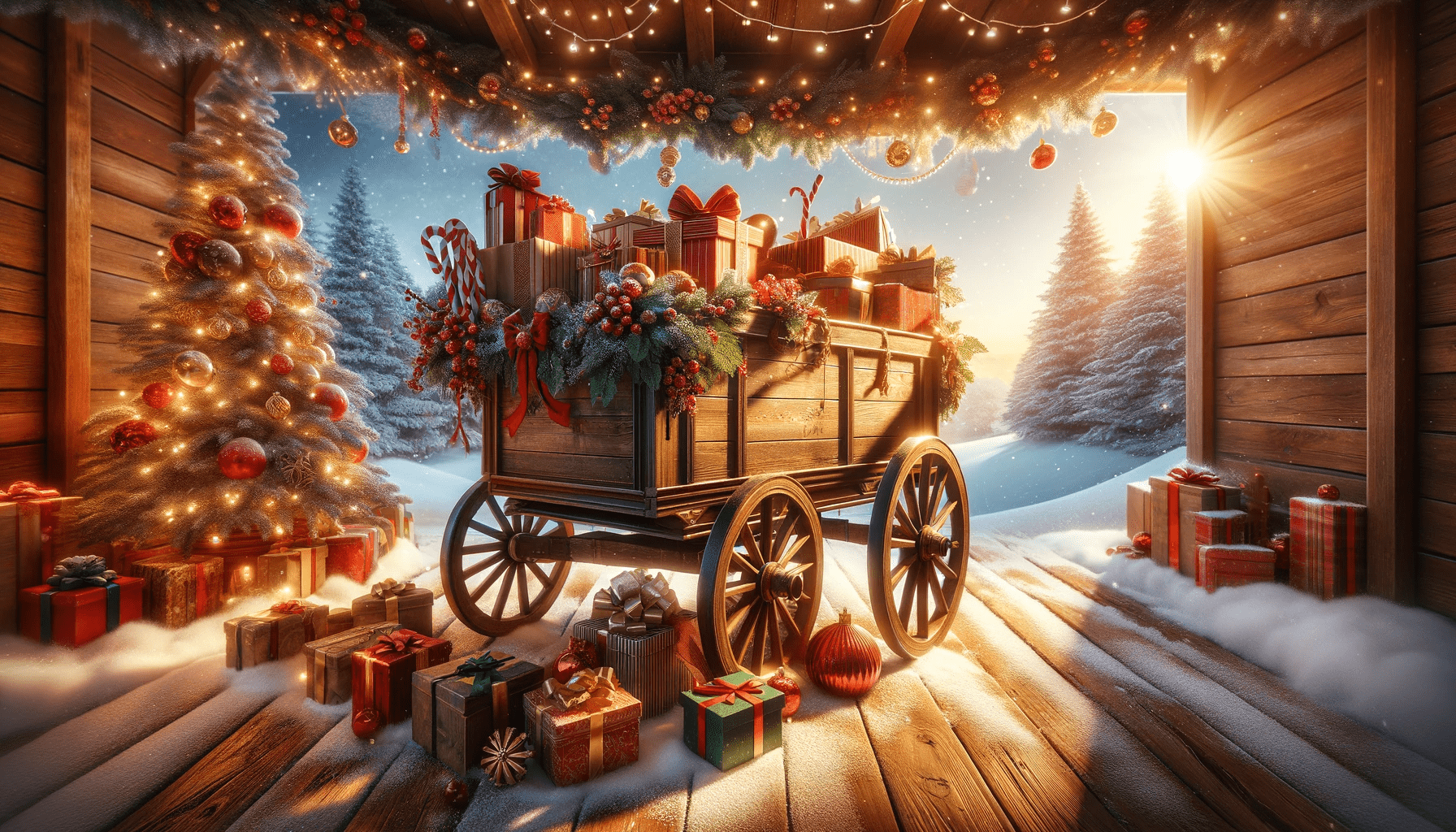 Elegant wagon Christmas backdrop