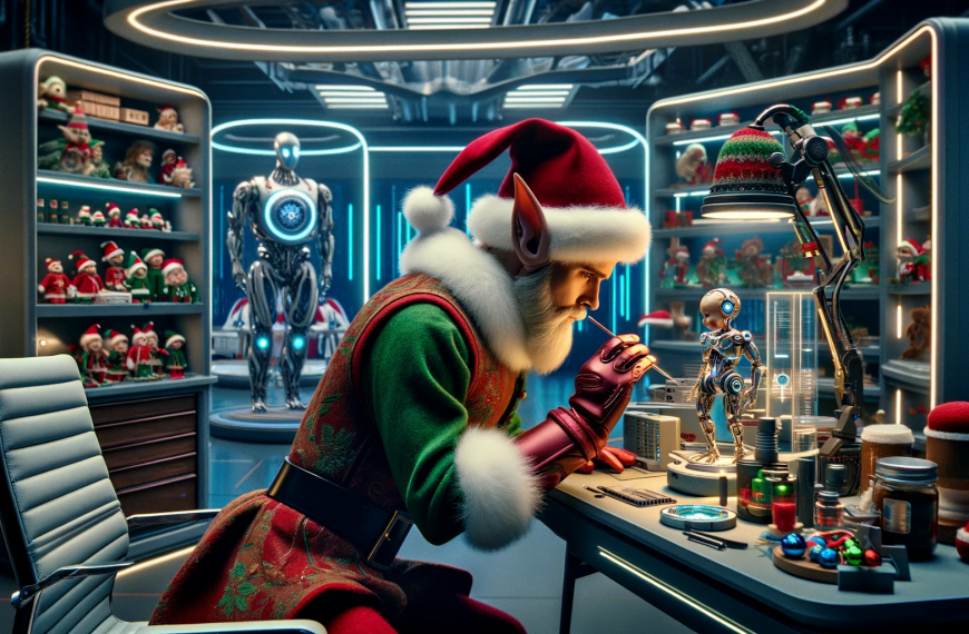 Elf working in Santa’s Workshop circa 2030