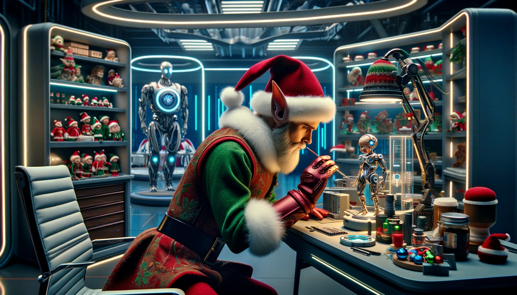 Elf working in Santa’s Workshop circa 2030