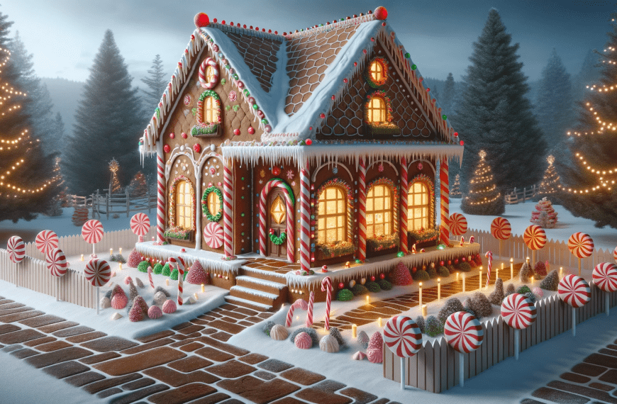 Gingerbread House with Peppermint Fence