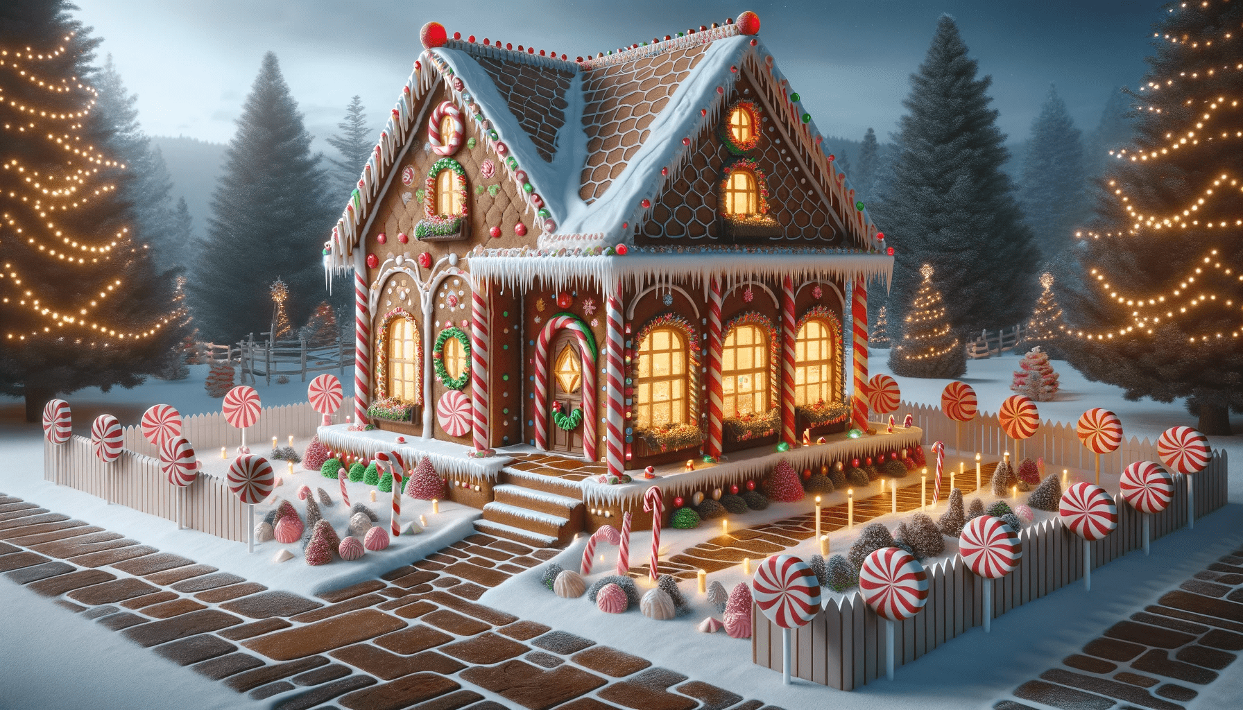 Gingerbread House with Peppermint Fence