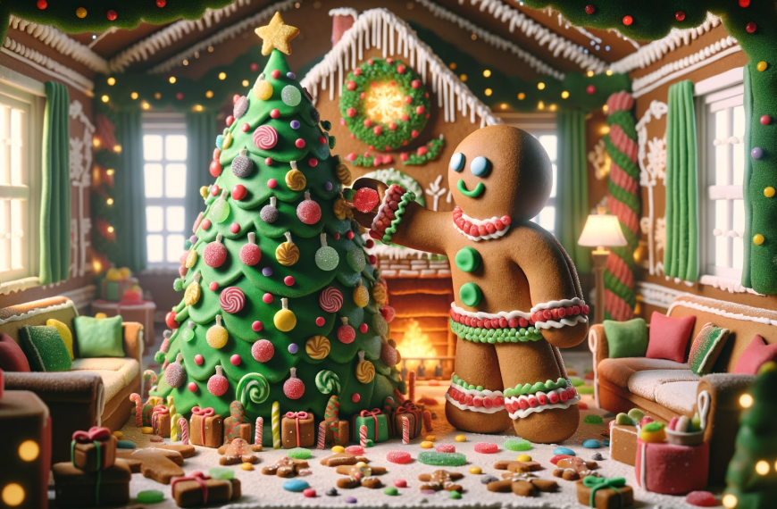 Gingerbread Man Decorating Christmas Tree