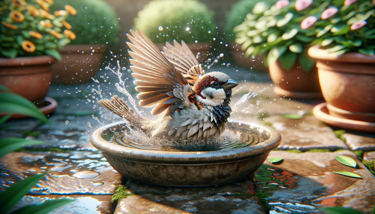 House Sparrow Bathing