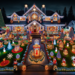 Christmas Lights and Santa Sleigh on House at Night – FREE Image Download