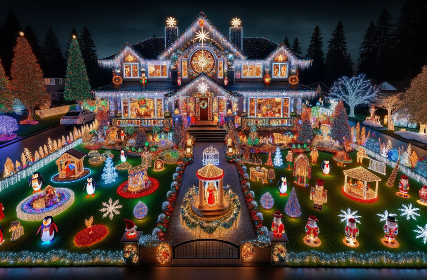 Lavishly Decorated Christmas House at Night