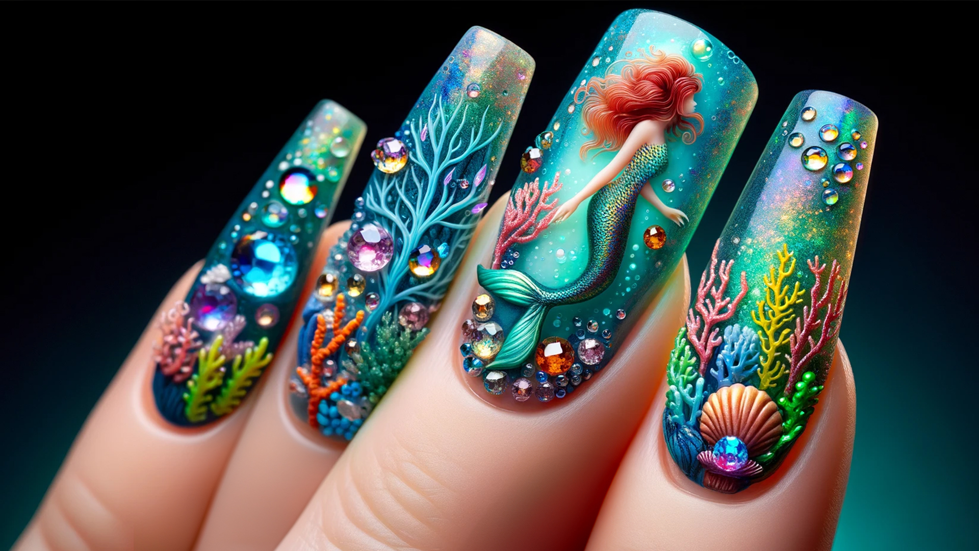 Beautiful Mermaid Nail Art Under the Sea