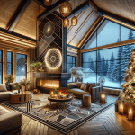 Modern Cottage Living Room in Snow – Ai Generated Image – Royalty FREE Download