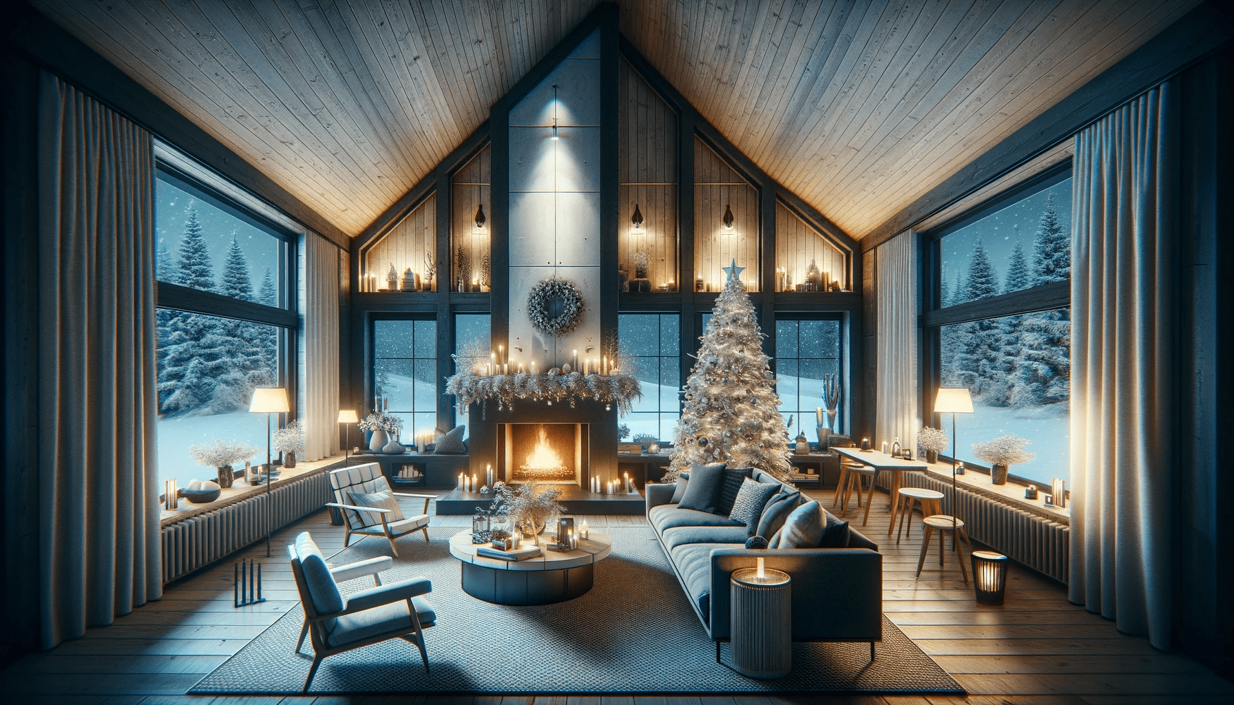 Modern Cottage Living Room in Snow