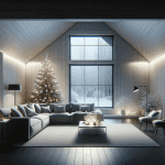 Modern Cottage Living Room in Snow – Ai Generated Image – Royalty FREE Download