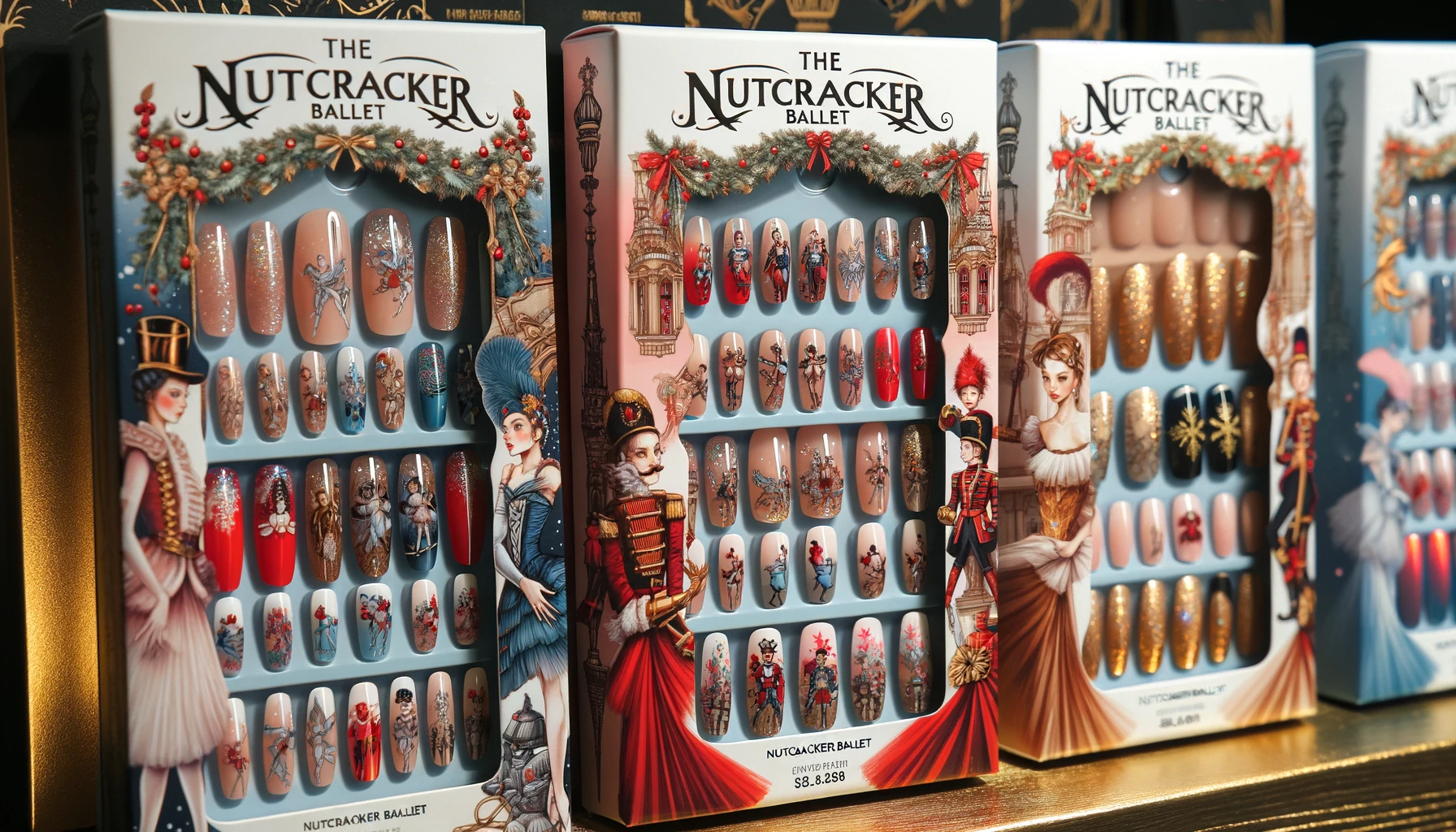 Nutcracker Ballet Acrylic Fake Nails Packaged