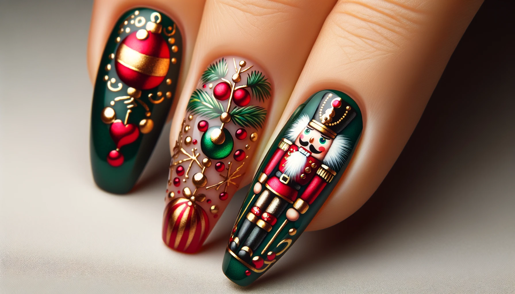 Nutcracker Christmas Ornament Nail Art