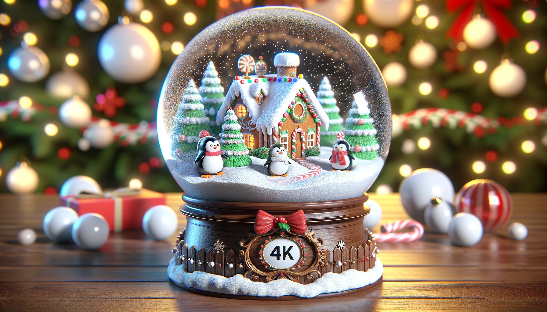 Penguins and Gingerbread House Snow Globe