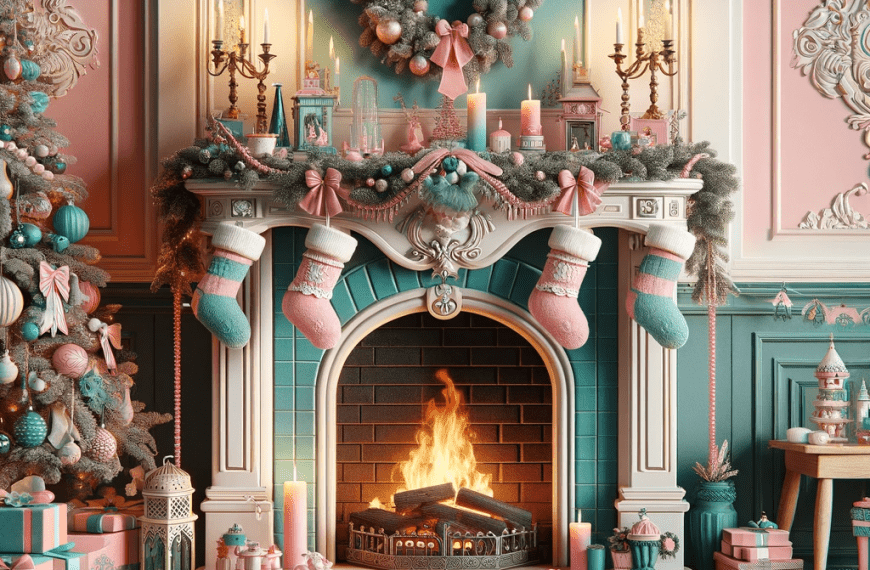 Pink Christmas fireplace