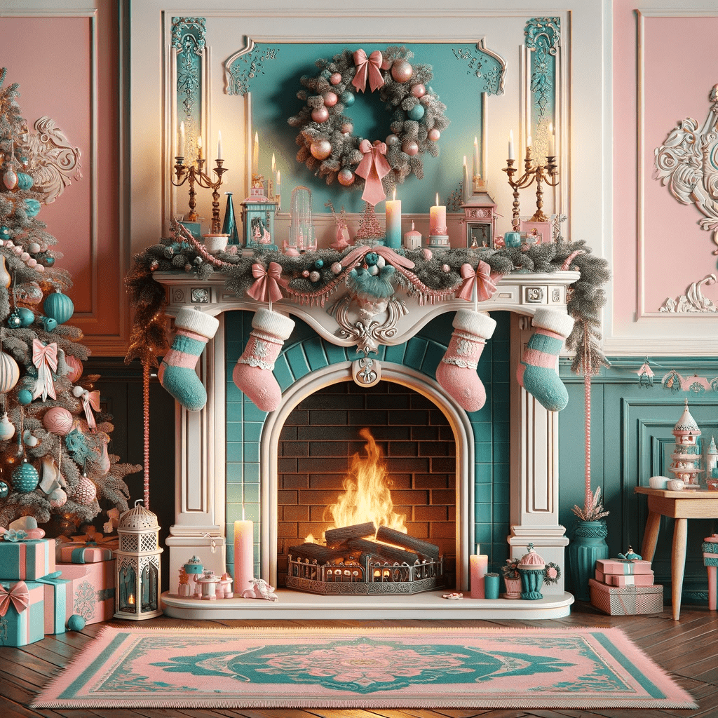 Pink Christmas fireplace