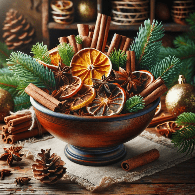 Potpourri with Oranges Pine Needles Cinnamon