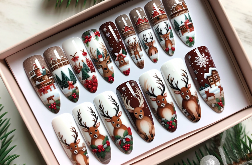 Reindeer Fake Nails Christmas Packaged Press On Nails