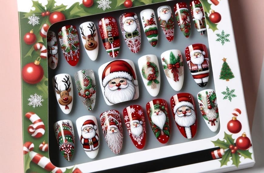 Santa Christmas Nail Art Acrylic Nails Packaged