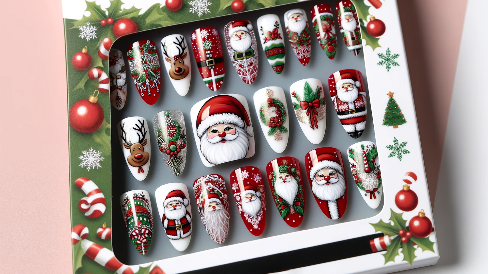 Santa Christmas Nail Art Acrylic Nails Packaged