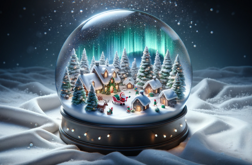 Santa Christmas Village Northern Lights Snow Globe