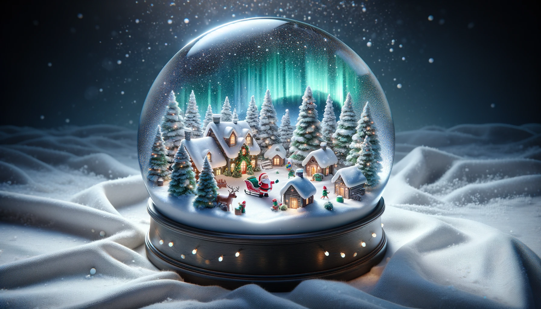 Santa Christmas Village Northern Lights Snow Globe