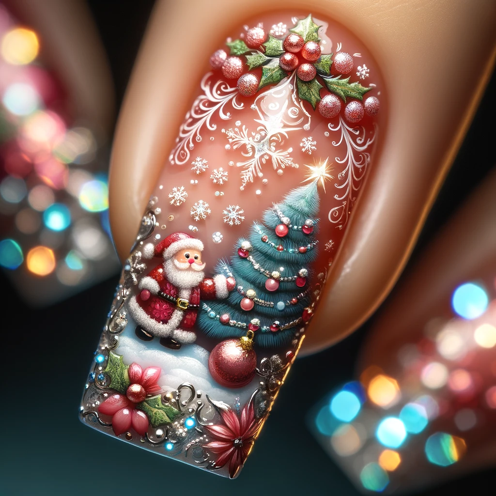 Santa Holly Christmas Snowflake Nail Art