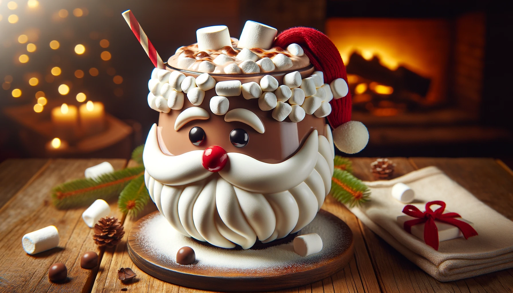 Santa Mug with Marshmallows and Straw