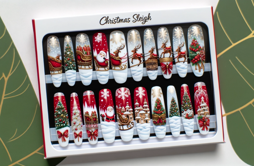 Santa Sleigh Reindeer Fake Nails Christmas Packaged