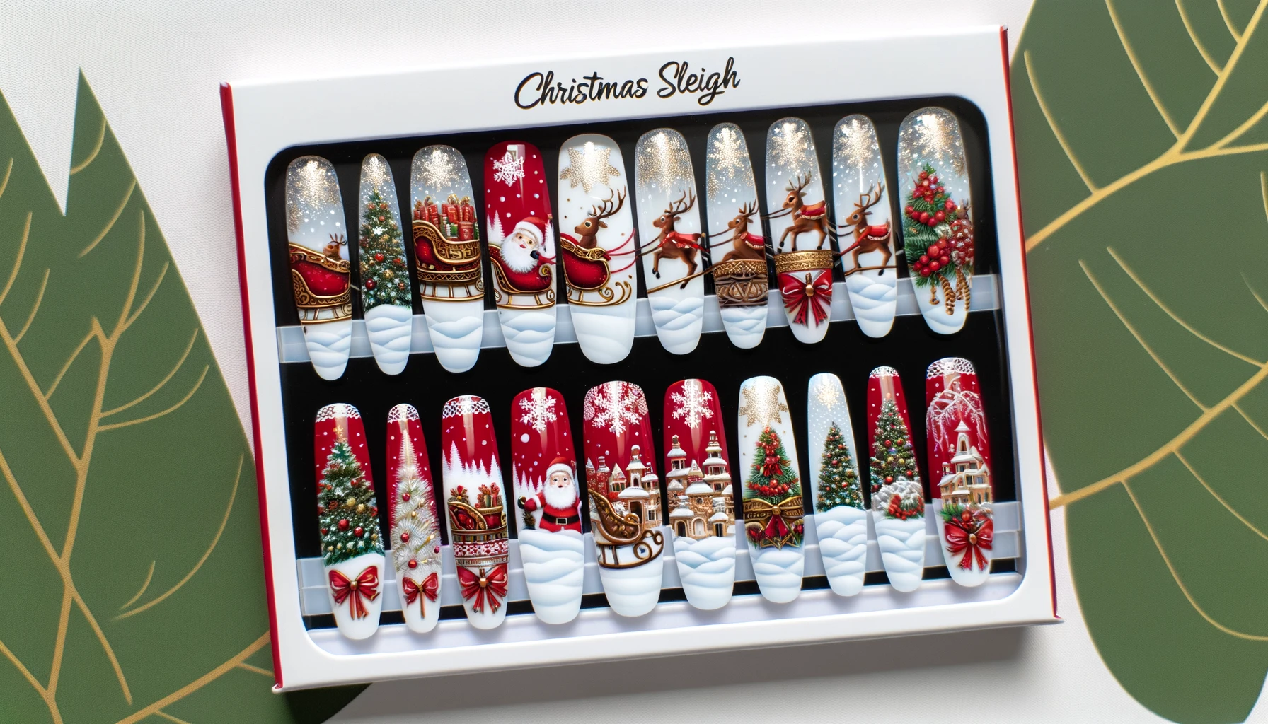 Santa Sleigh Reindeer Fake Nails Christmas Packaged