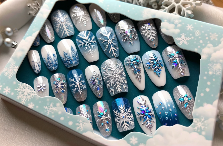 Snow Flake Press On Nails Packaged