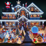 House Decorated with Multiple Christmas Lights at Night – FREE Image Download