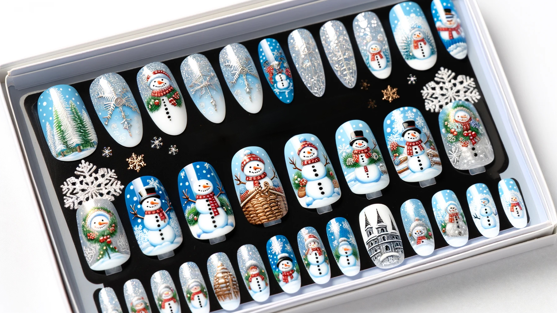 Snowman Acrylic Nail Art Packaged Christmas Acrylic Nails