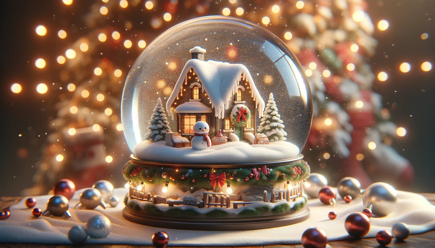 Snowman and Christmas Cottage Snow Globe