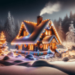 Snowy Cottage with Fireflies – Ai Generated Image – Royalty FREE Download