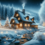 Snowy Cottage with a Jackolope and a Rabbit – Ai Generated Image – Royalty FREE Download