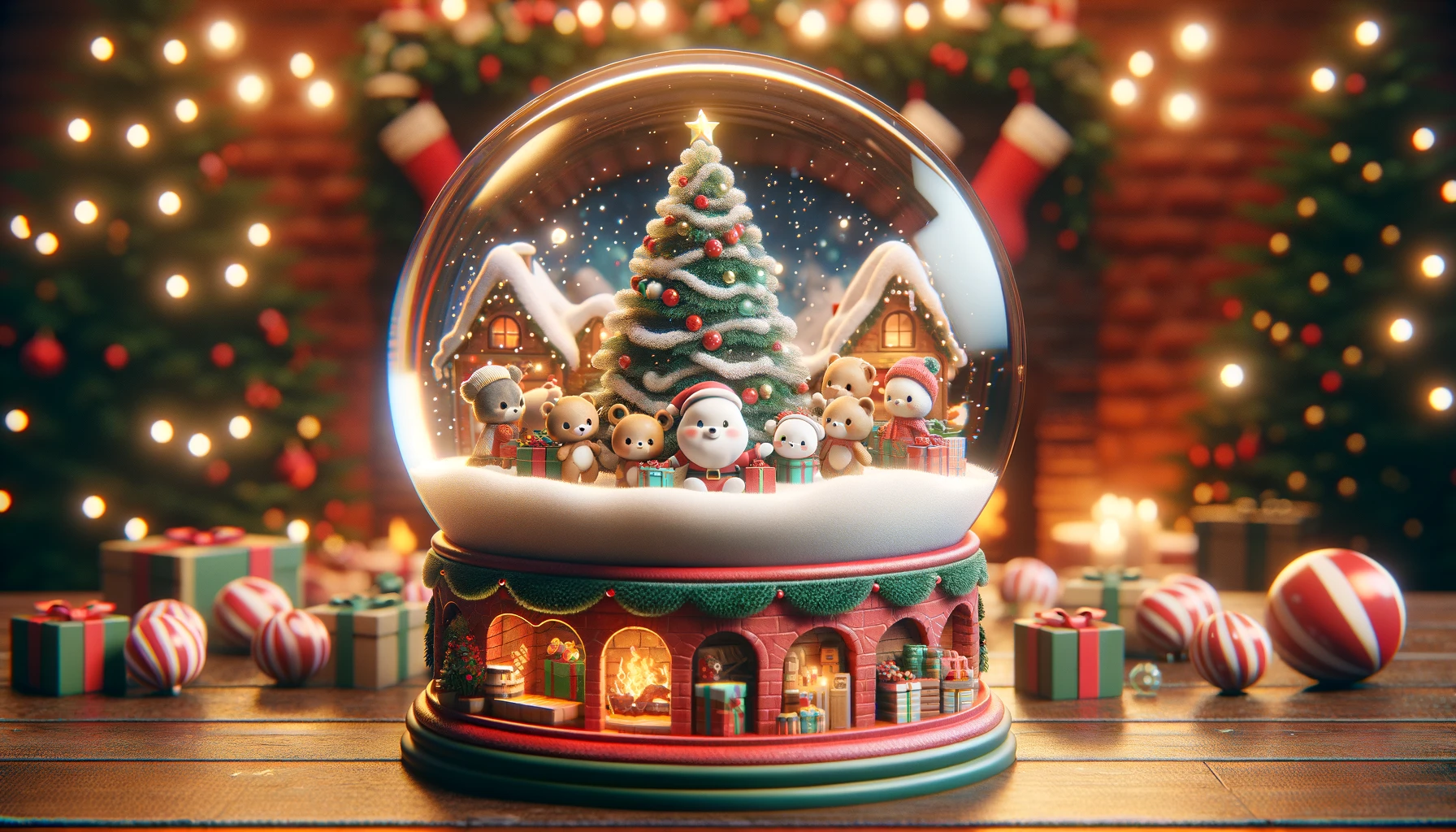 Teddy Bears and Christmas Tree Snow Globe