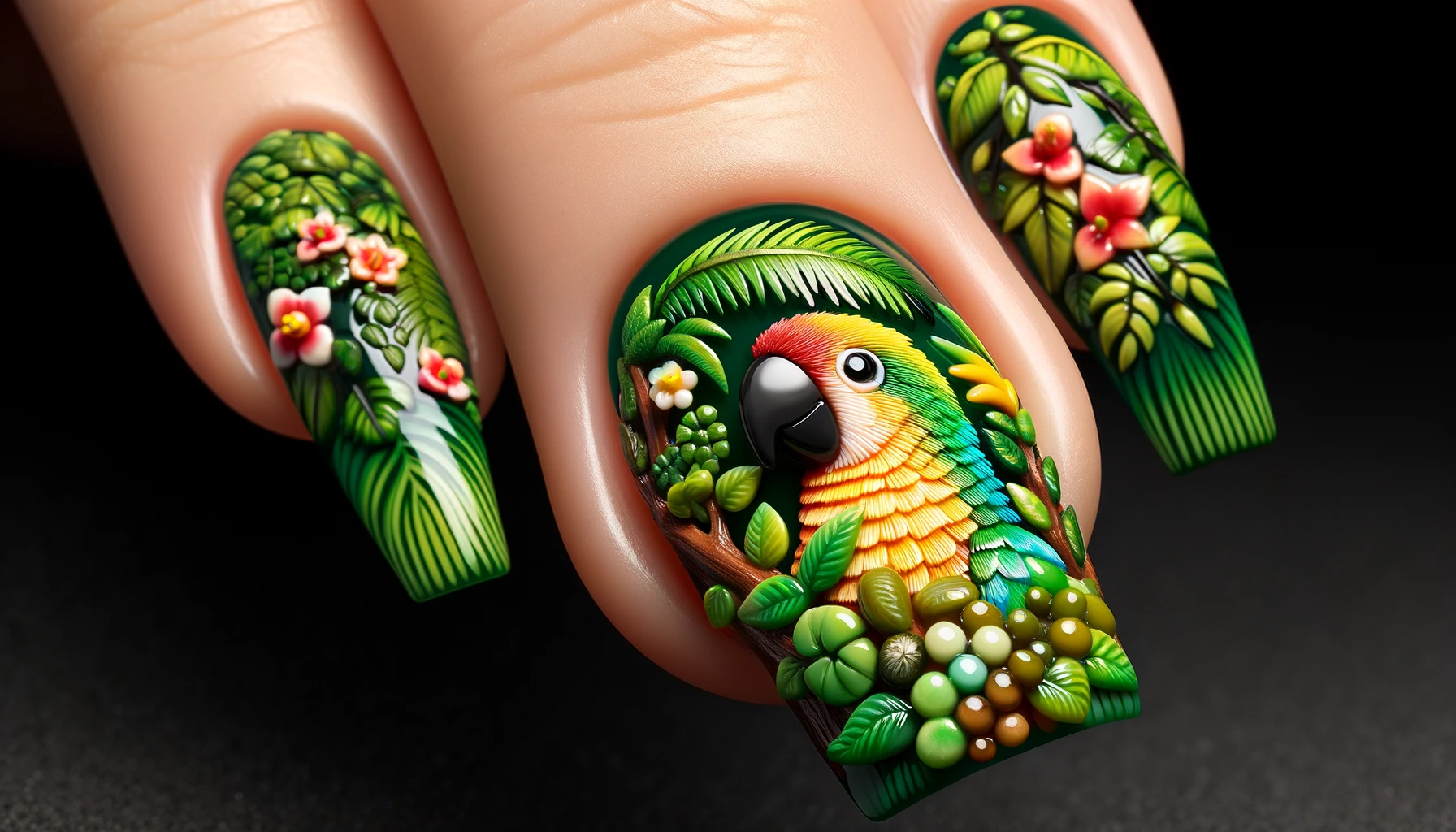 Tropical Parrot Bird Nail Art