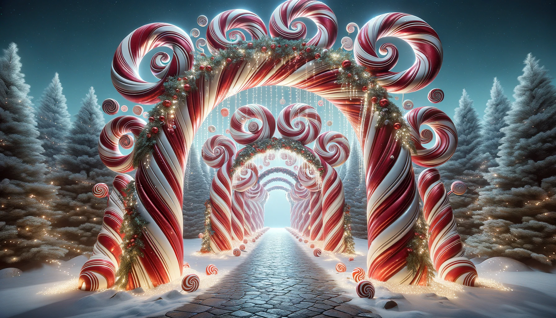 Whimsical Christmas Candy Cane Archway Snow