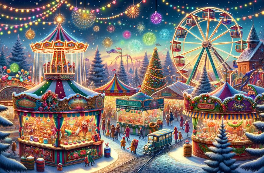 Whimsical Christmas Carnival Night Fireworks