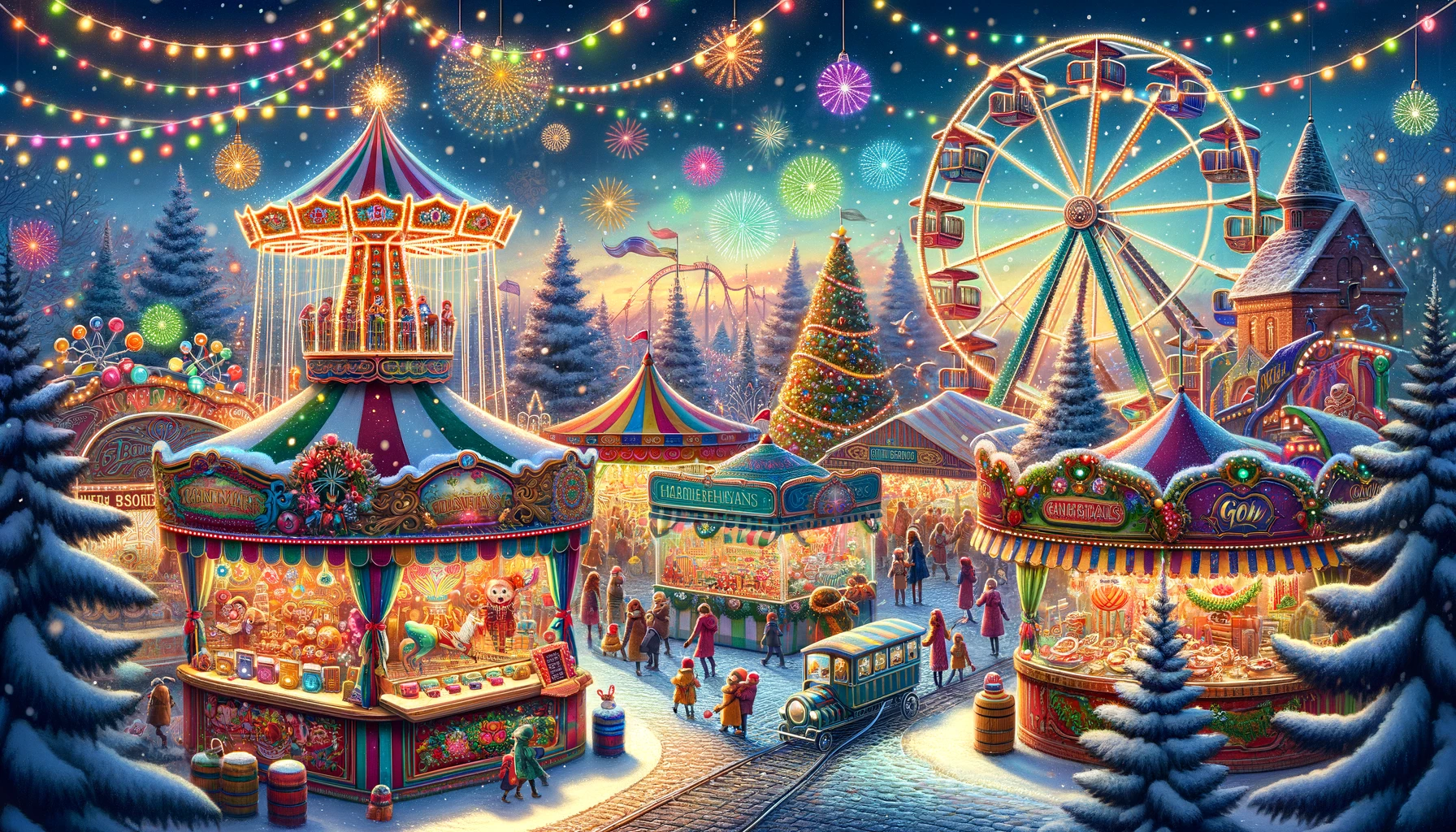 Whimsical Christmas Carnival Night Fireworks