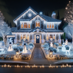 A House Decorated with Christmas Lights and Santa Claus – FREE Image Download