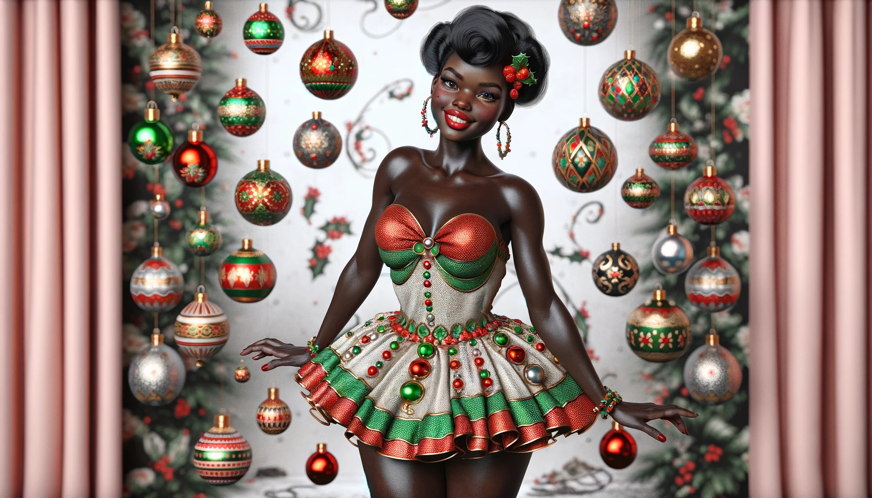 Woman in Christmas Ornament Dress