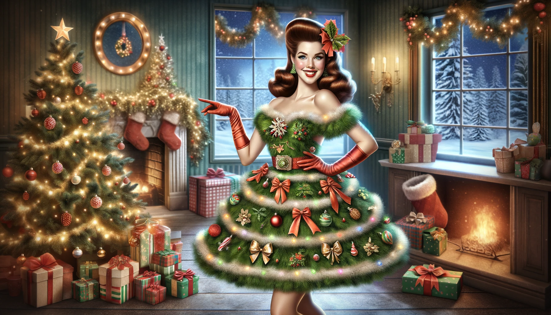 Woman in Christmas Tree Dress