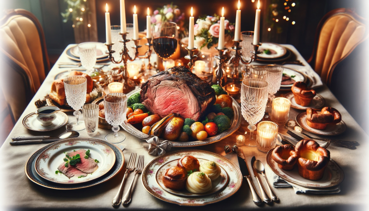 prime rib dinner on a dining room table