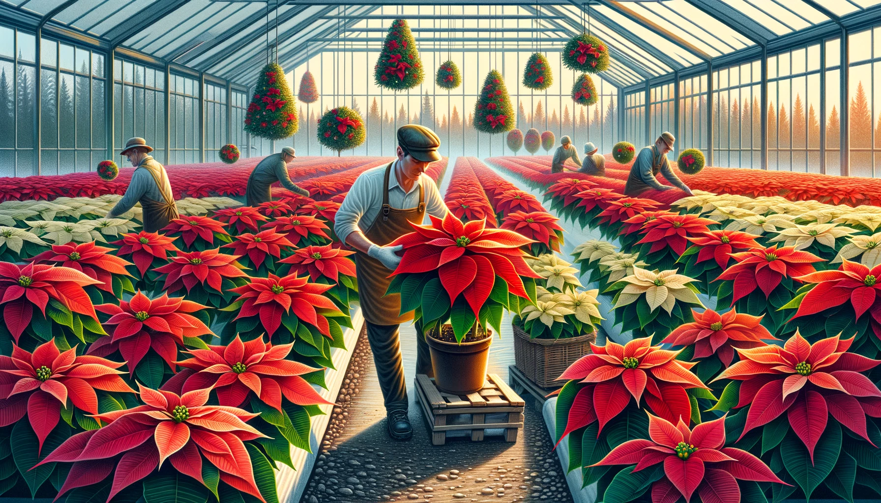 Poinsettias in a greenhouse