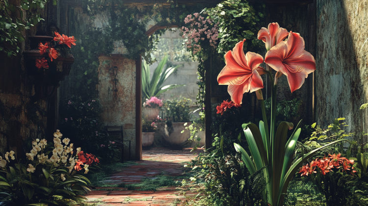 Amaryllis growing in a garden