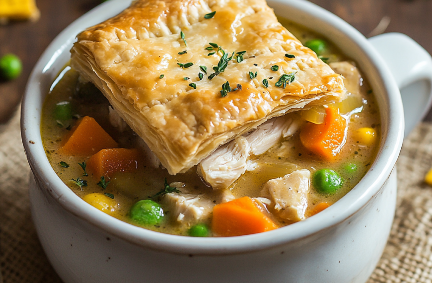 Chicken pot pie soup Ai generated image