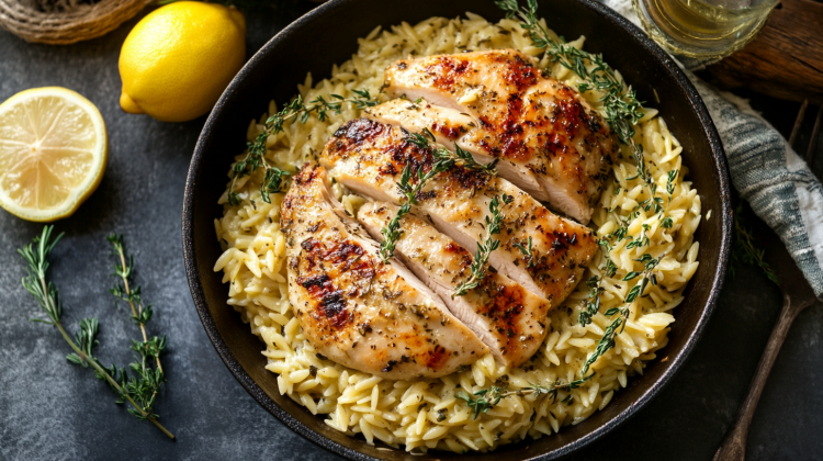 Lemon Herb Orzo with Roasted Chicken Ai Generated Image