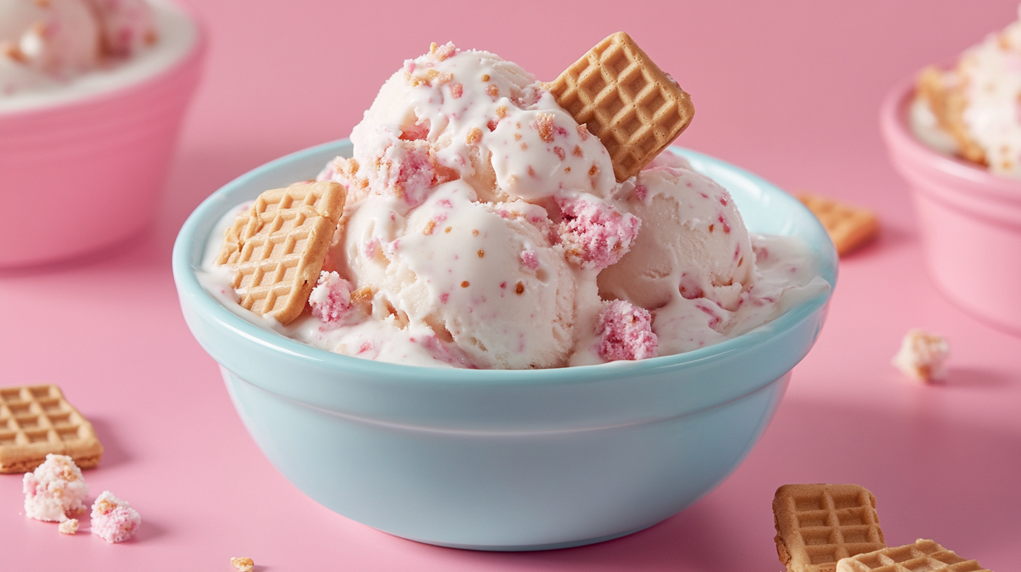 pop tart flavored ice cream in a blue dish ai generated