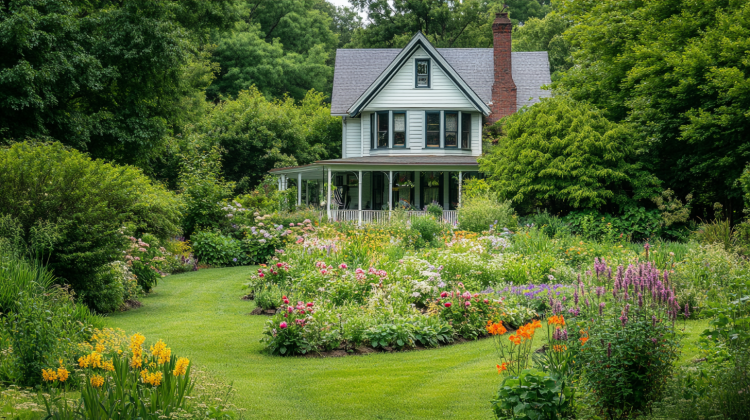 cute house with meadow garden ai generated image